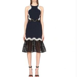 Jonathan Simkhai Embroidered Navy Mesh Midi Dress Size 6